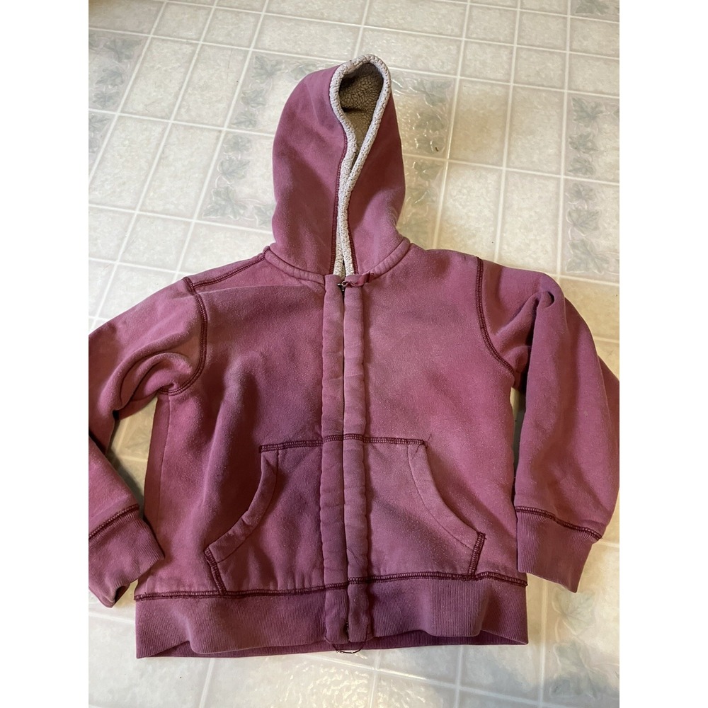 Lands' end Light Red Zip‎ Hooded  Sweatshirt Sherpa Lined Youth 7